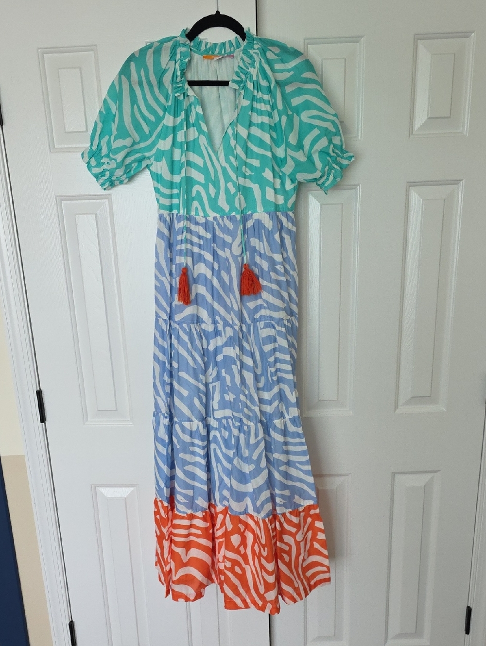 Briton Court Colorblock Zebra Print Maxi Dress with Tassels